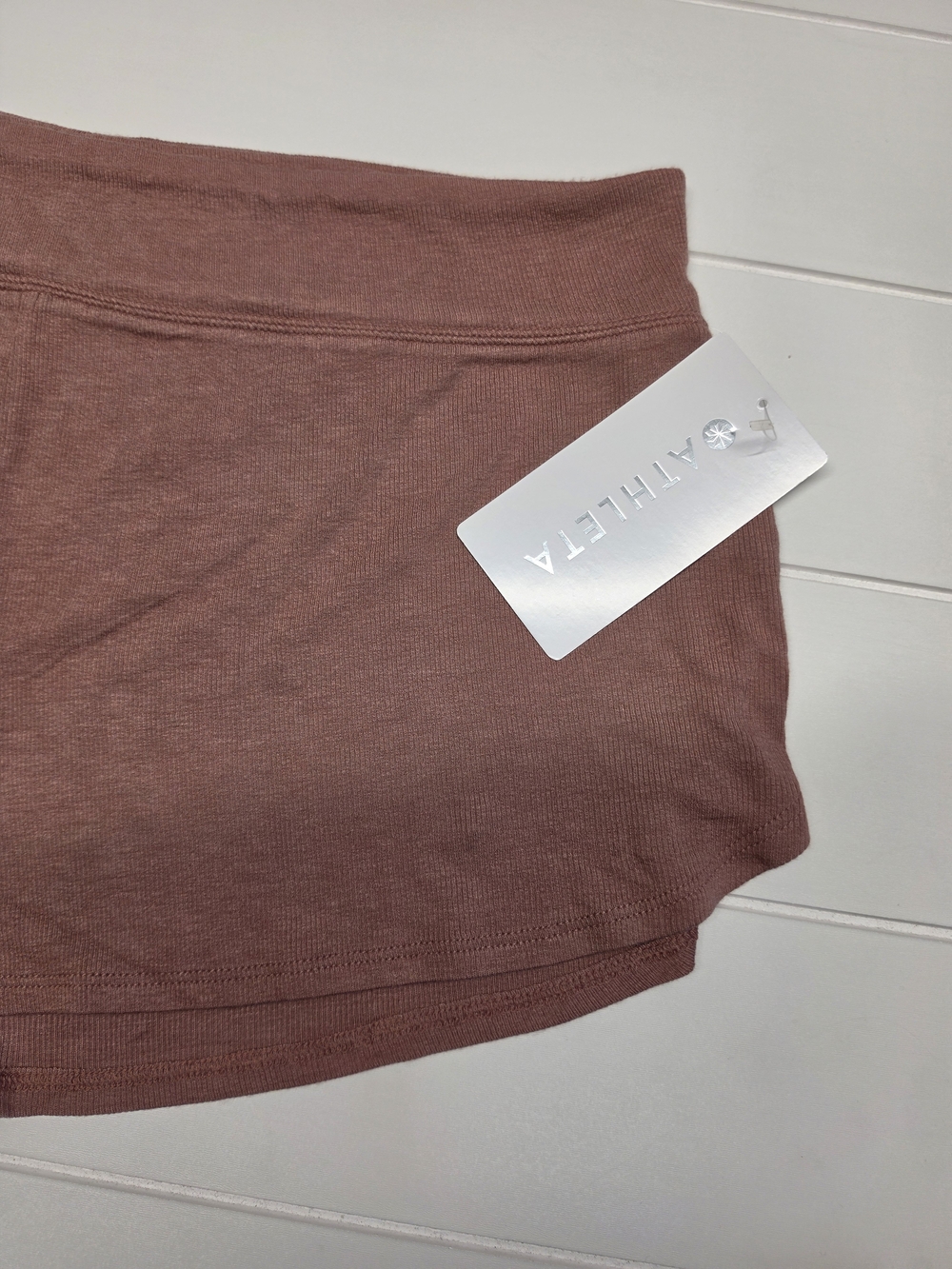 NEW Athleta High-Waist Ribbed Sleep Lounge Shorts in Dusty Rose LARGE - Picture 3 of 4
